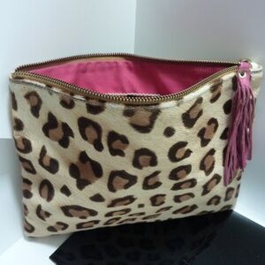 IJCDESIGNS Animal Print Calf Hair Zipper Pouch Clutch Bag Travel Casual Tasseled